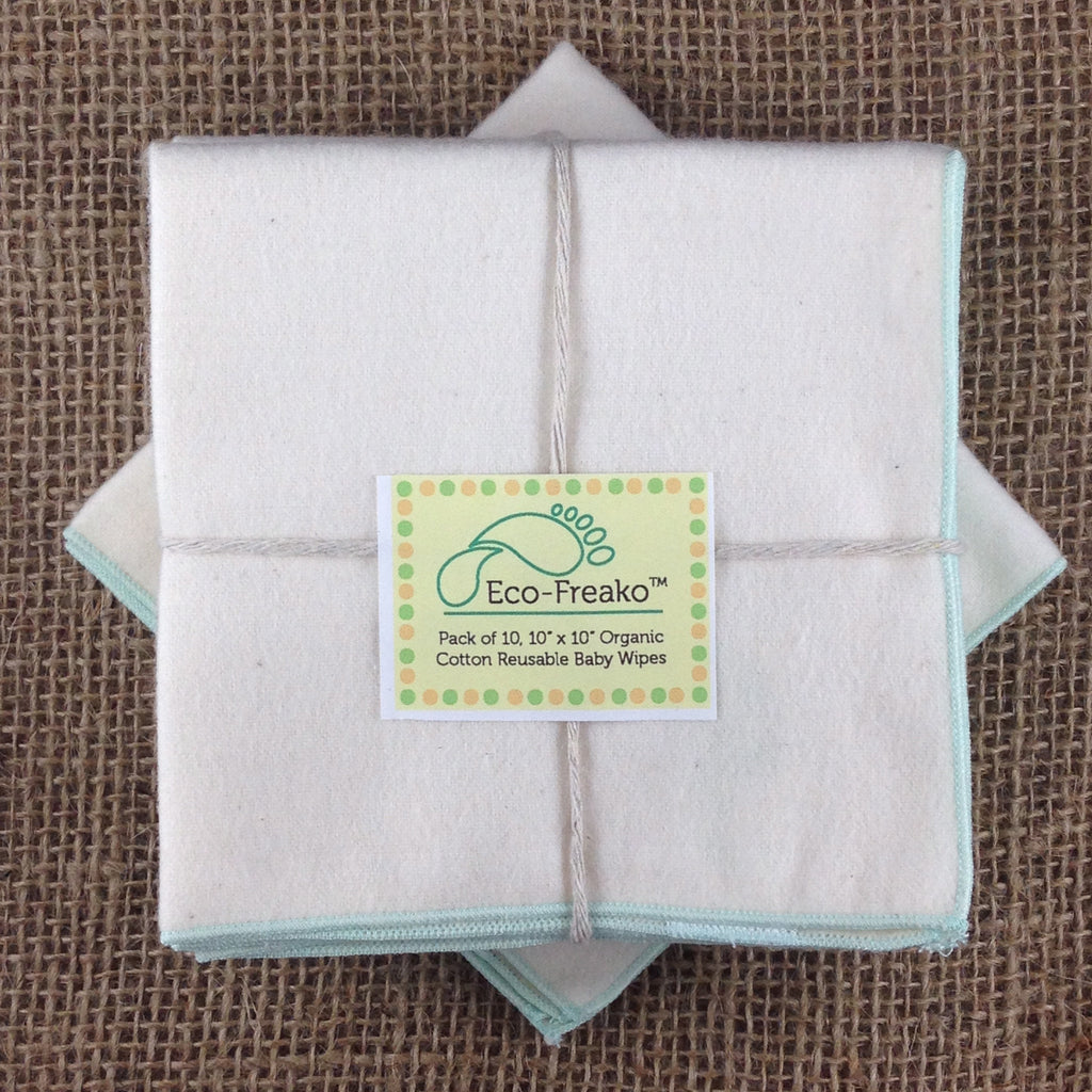 Pack of 10 Eco-Freako Reusable Organic Cotton Baby Wipes