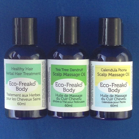 Three varieties of Eco-Freako Scalp and Hair Oil Treatments