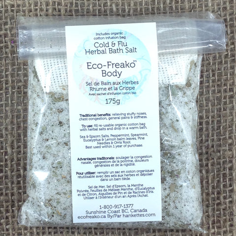 Eco-Freako Cold and Flu Bath Salt Blend with Organic Cotton Infusion Bag