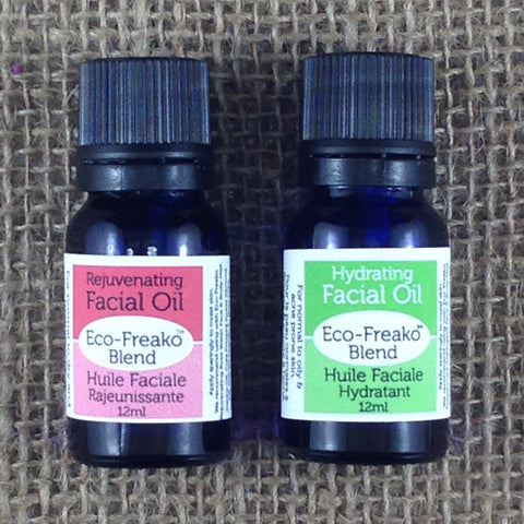 Eco-Freako Rejuvenating Rosewater and Hydrating Peppermint Facial Oils in 12ml Glass bottles