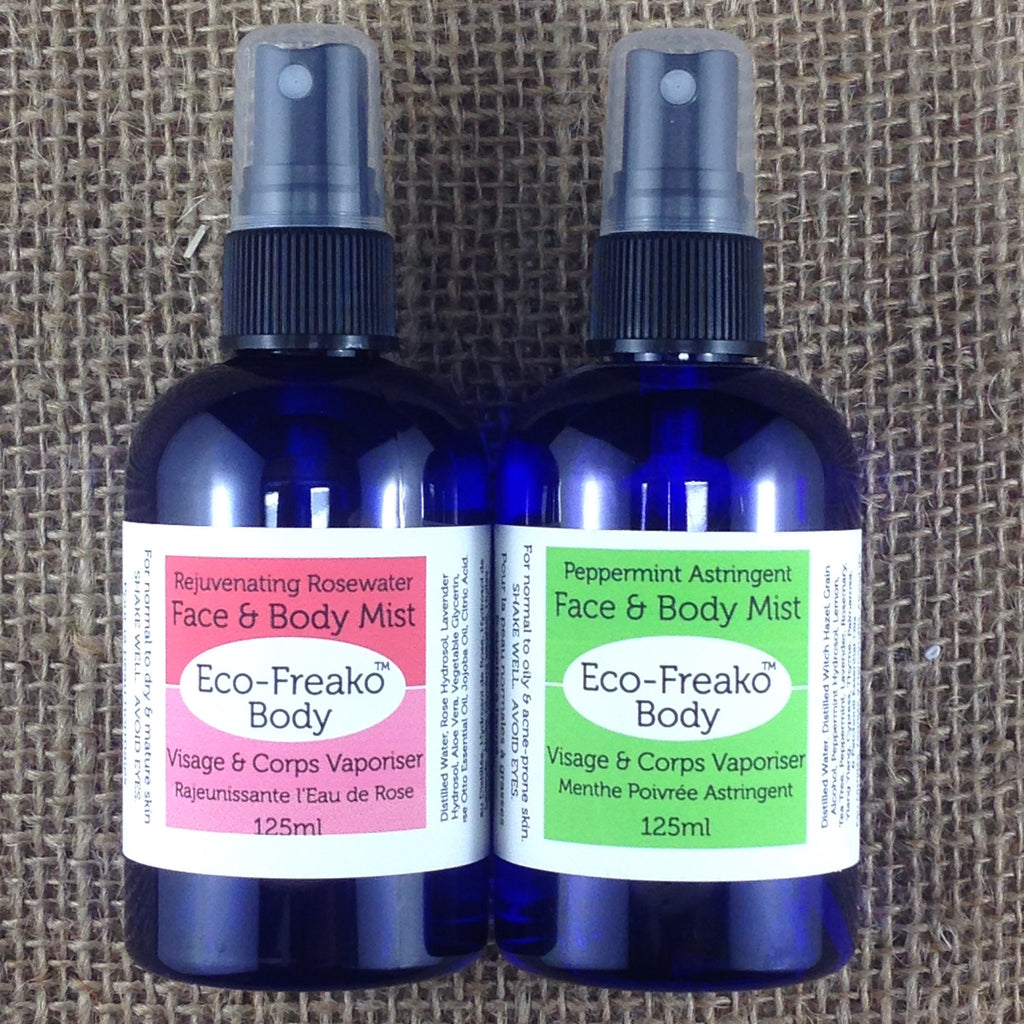 Eco-Freako Rejuvenating Rosewater and Peppermint Astringent Facial Mists in 60ml bottles